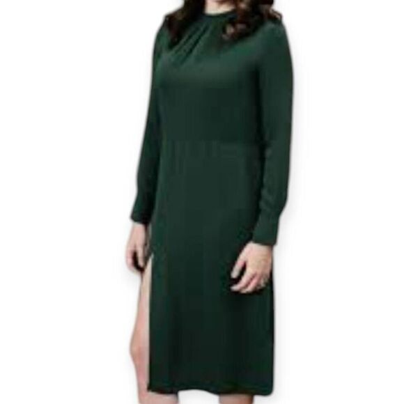 H&M DARK GREEN SLIT FRONT DRESS SZ.4 EUC. - Picture 1 of 9